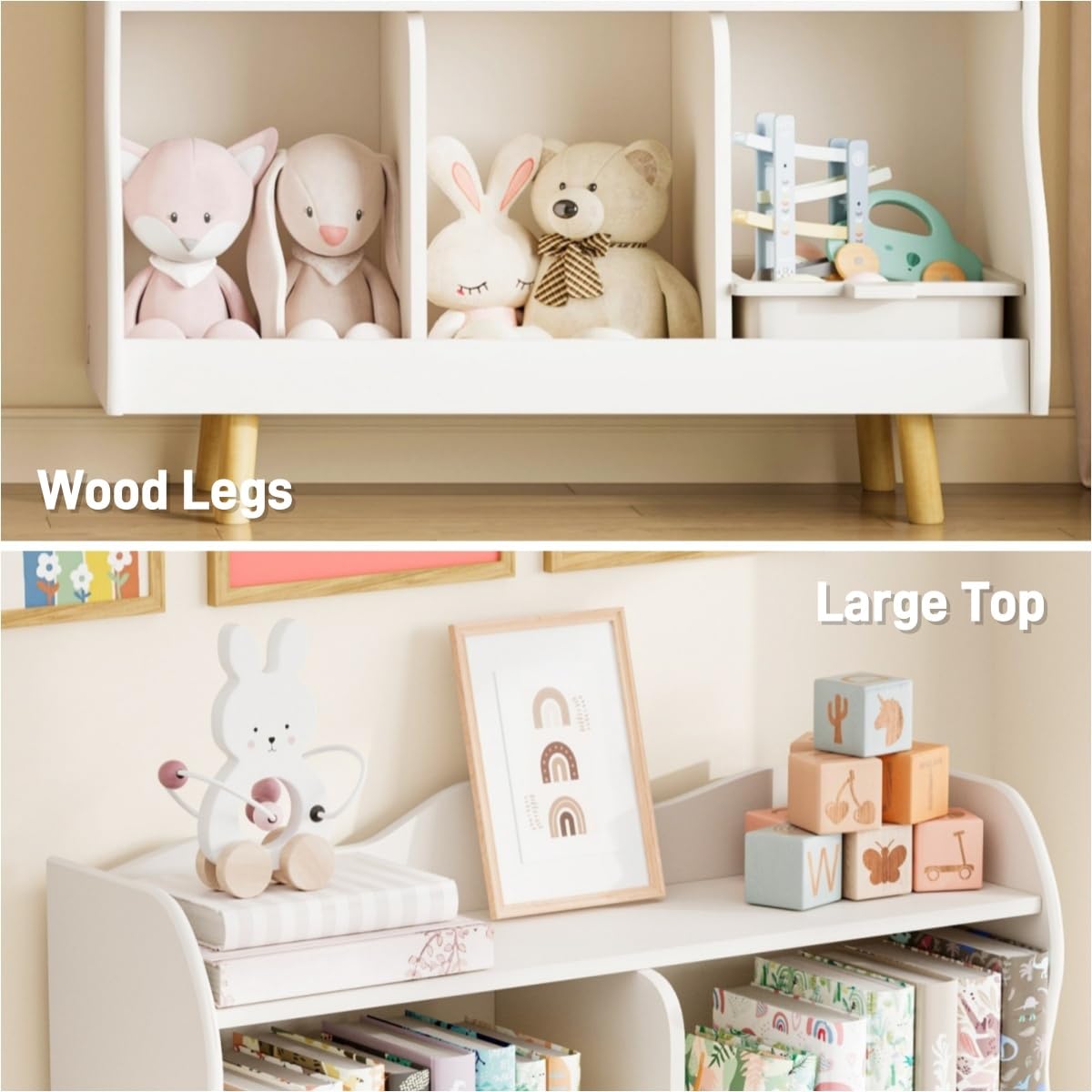 Kids Bookshelf and Toy Storage Organizer with Curved Design