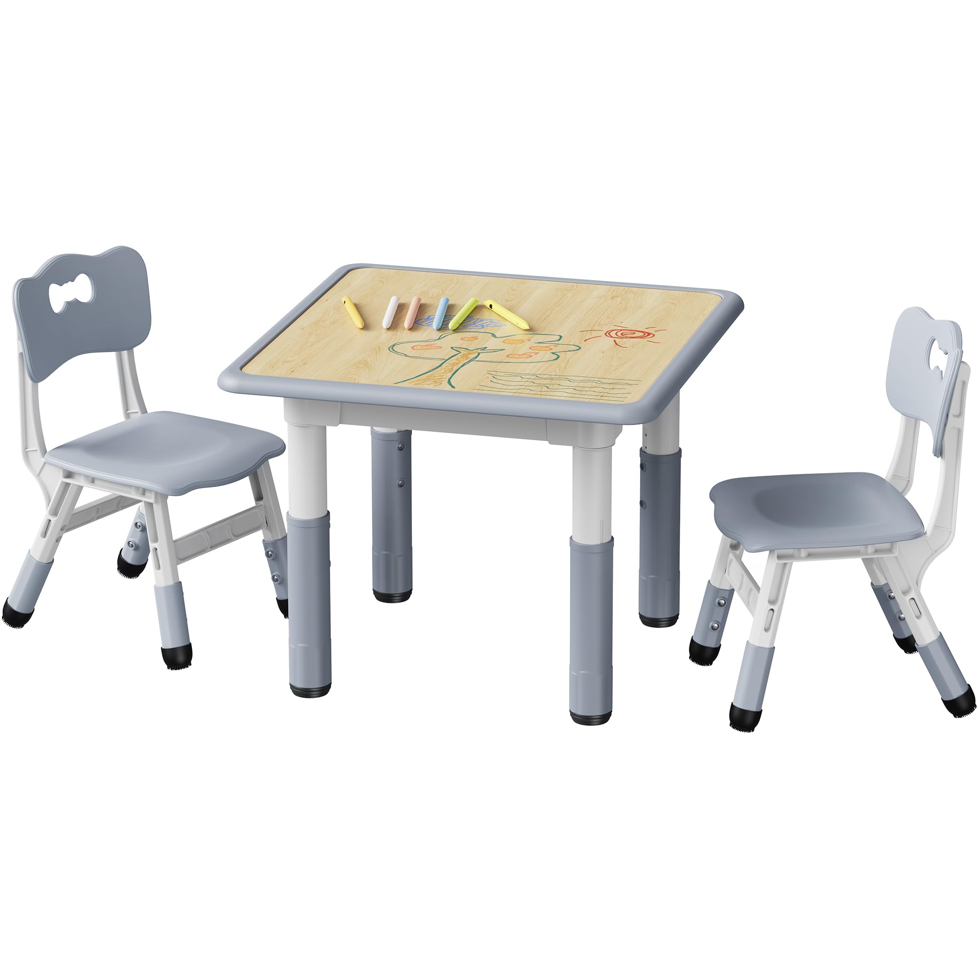 Table and 2 Chairs Set, Height Adjustable Toddler Desk and Chair Set