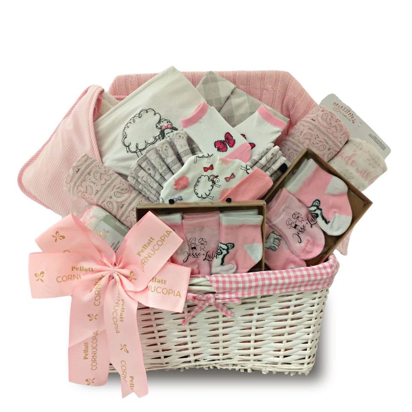 Girl Gift Basket with Essentials, Swaddling Set, Receiving Blanket