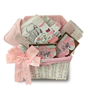 Girl Gift Basket with Essentials, Swaddling Set, Receiving Blanket