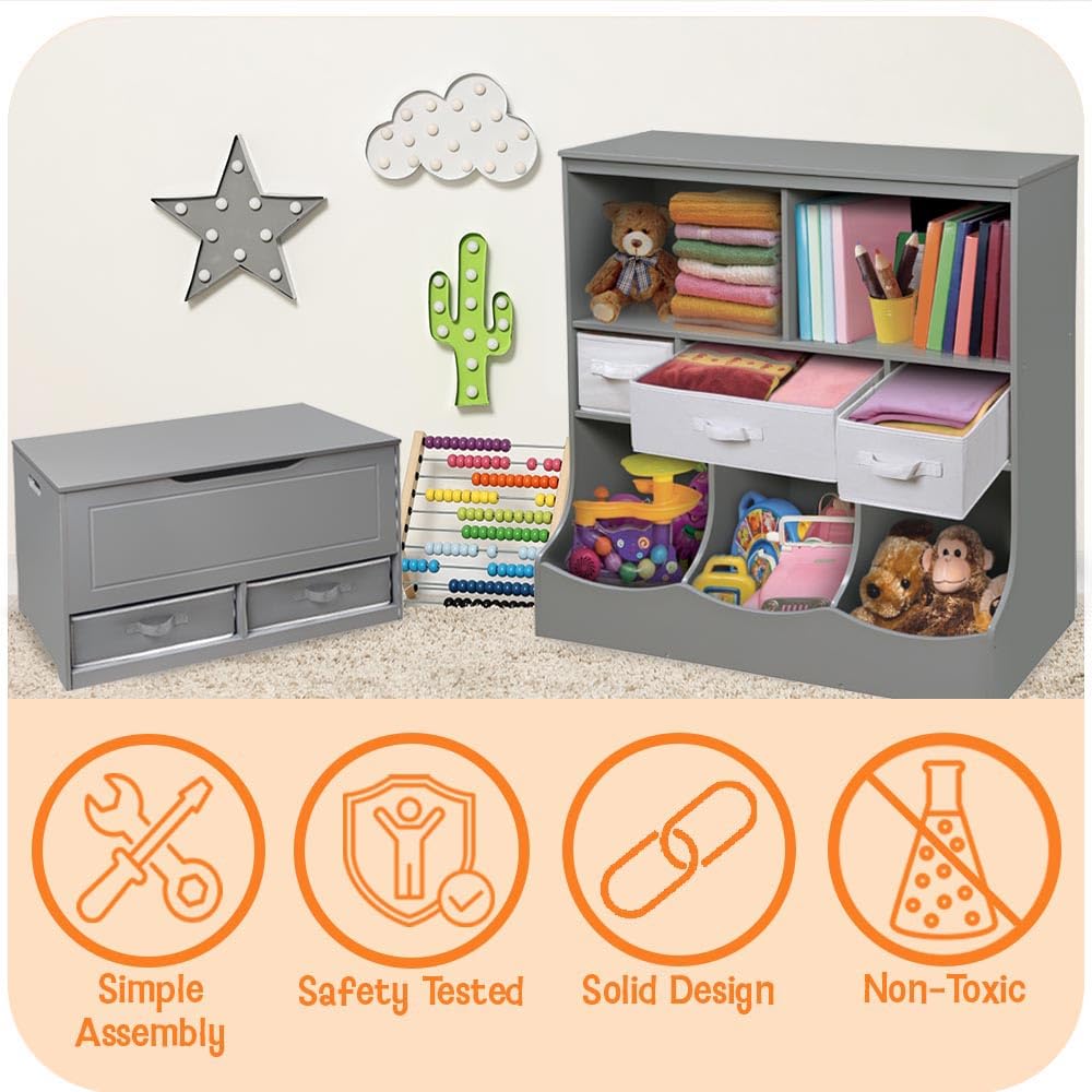 Solid Wood Toy Storage Chest with Safety Hinge