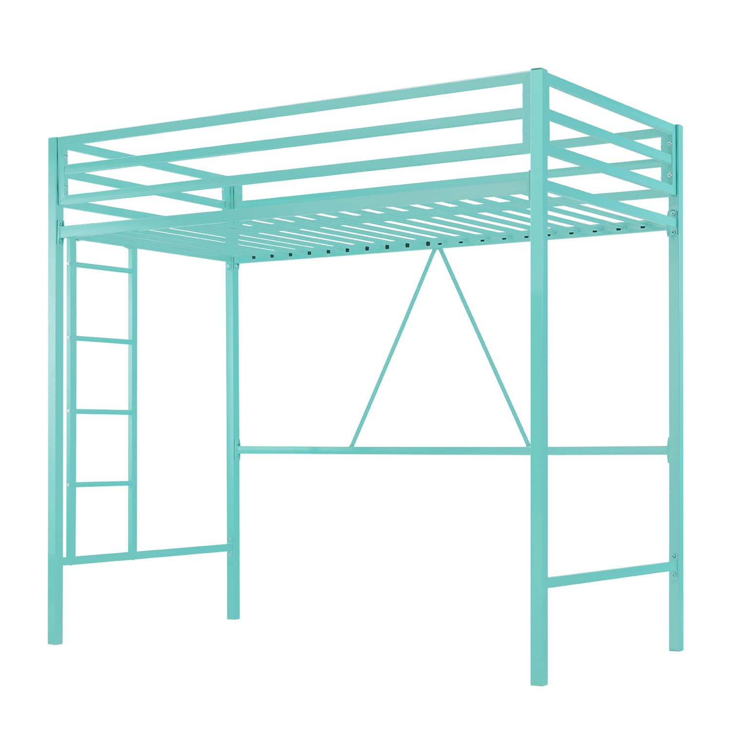 Loft Bed Twin Size with Ladder and Guardrail,Heavy Duty Metal Slats