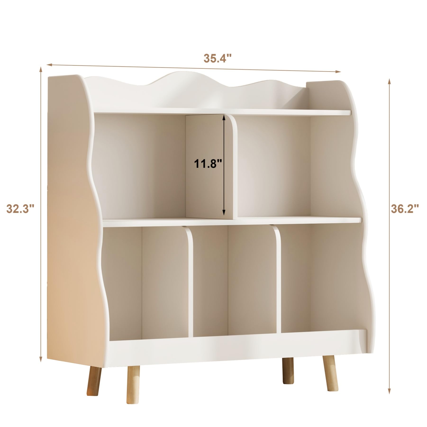Kids Bookshelf and Toy Storage Organizer with Curved Design
