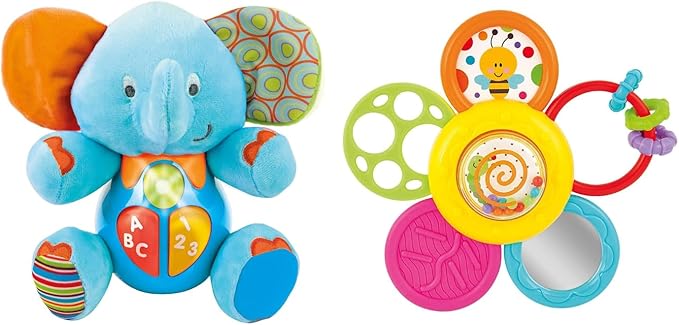 Interactive Duo: Plush Elephant & Spin, Rattle, and Teether Toy - Engaging Learning Fun