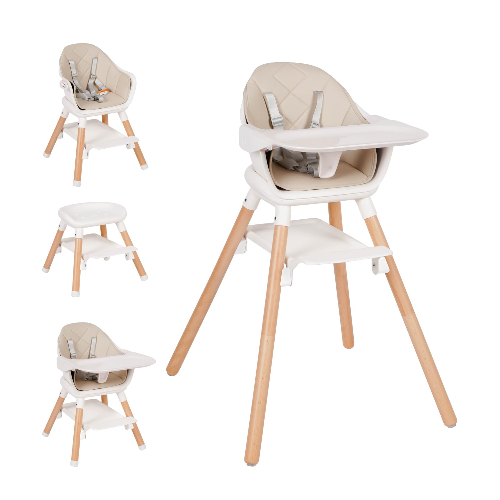 Baby High Chair, 6 in 1 Wooden Convertible High Chairs for Babies and Toddlers