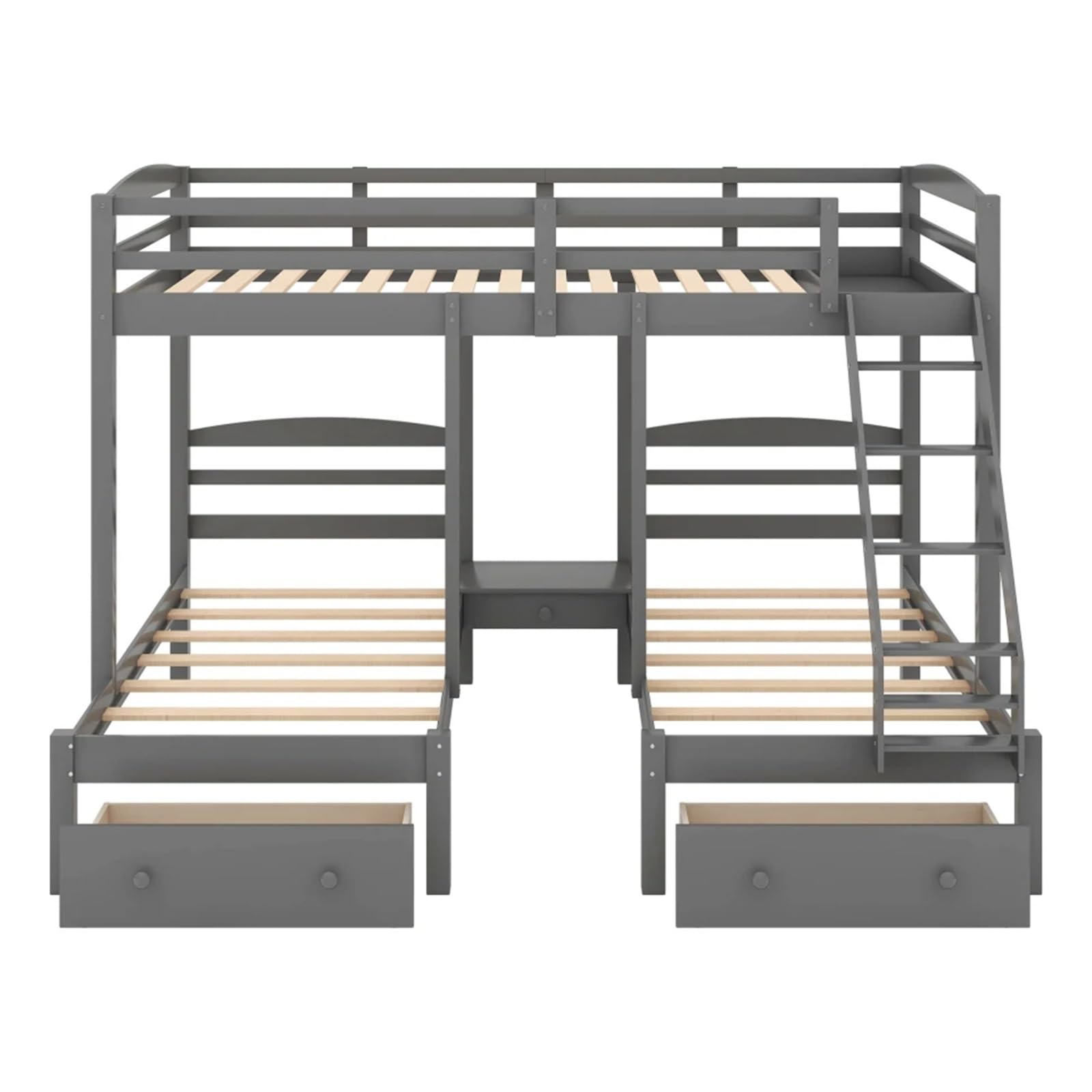 Full Over Twin & Twin Bunk Triple Bunk Bed with Drawers,Modern Style