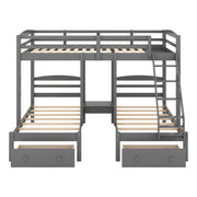 Full Over Twin & Twin Bunk Triple Bunk Bed with Drawers,Modern Style