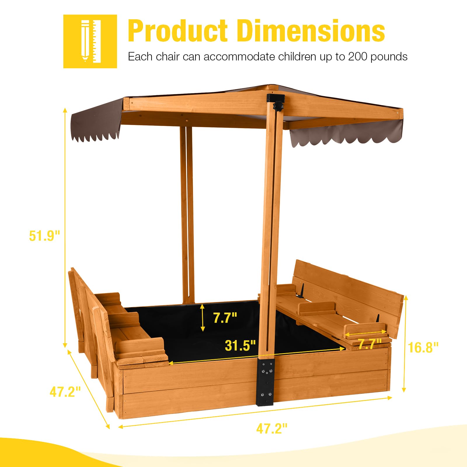 Outdoor Sandbox with Retractable Canopy and Foldable Benches