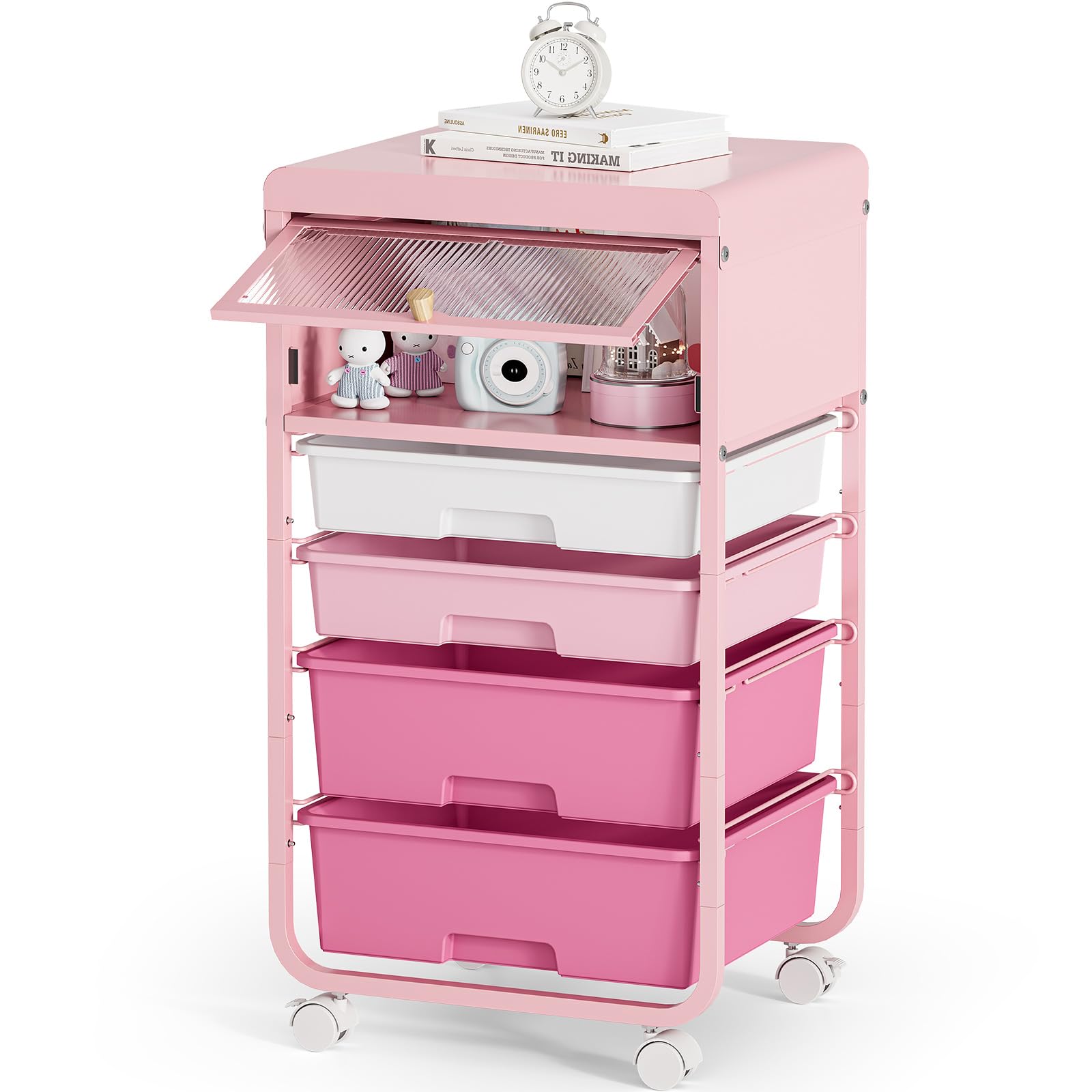 4-Drawer Rolling Storage Cart with Dust-Proof Door