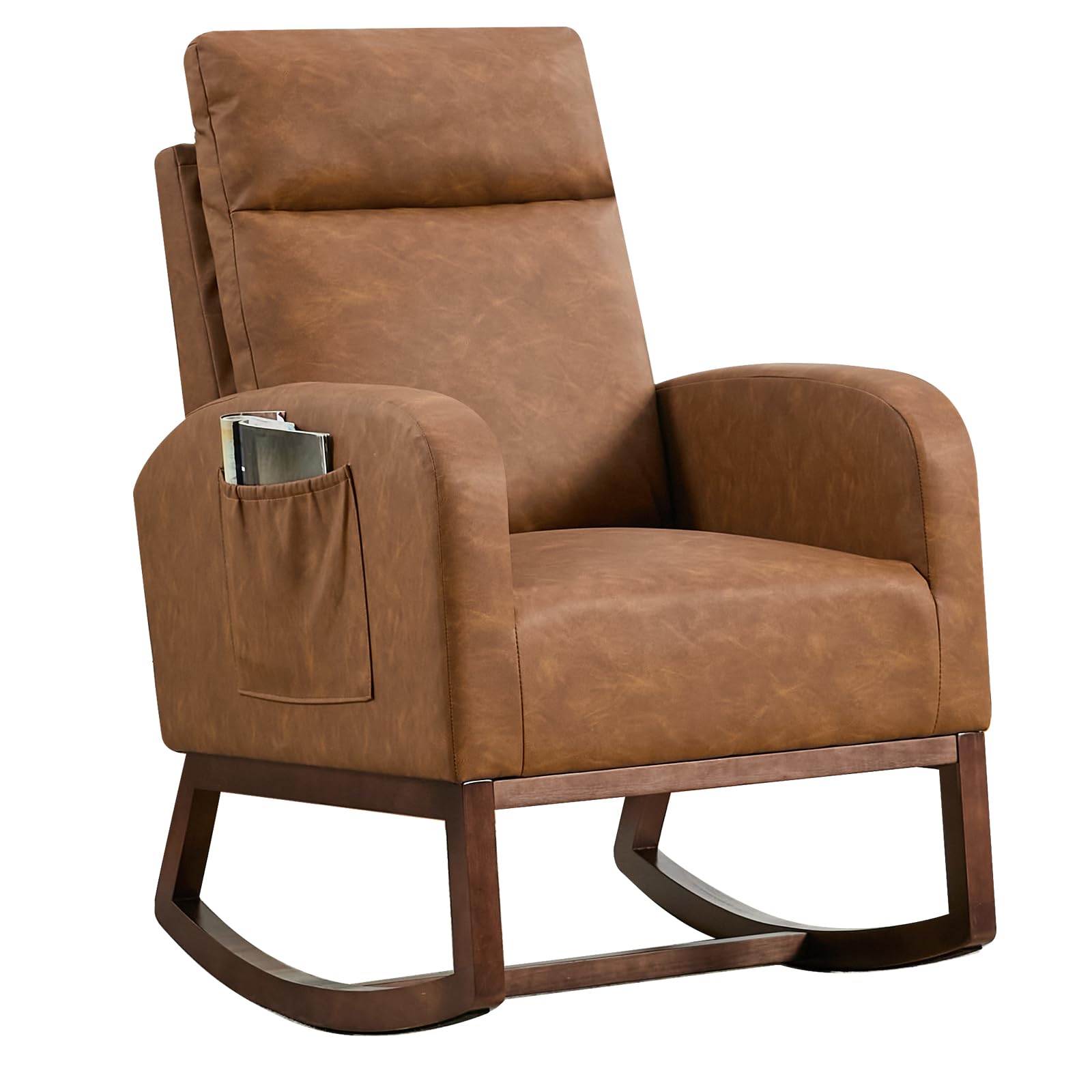 Faux Leather Rocking Chair with Side Pockets