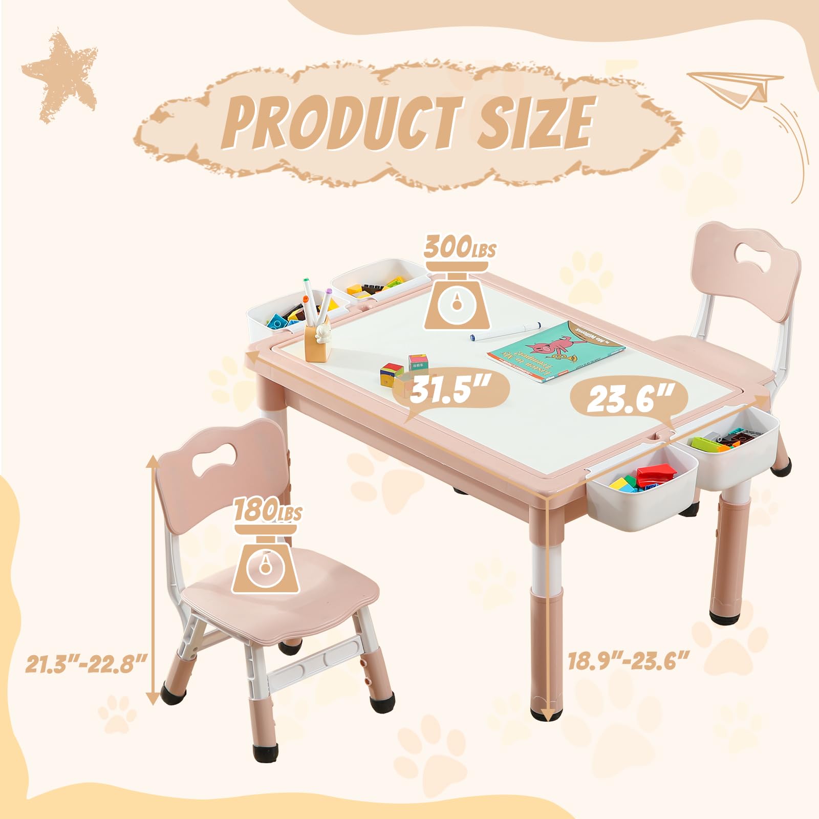 Multi-Functional Kids Table and Chairs Set with Storage