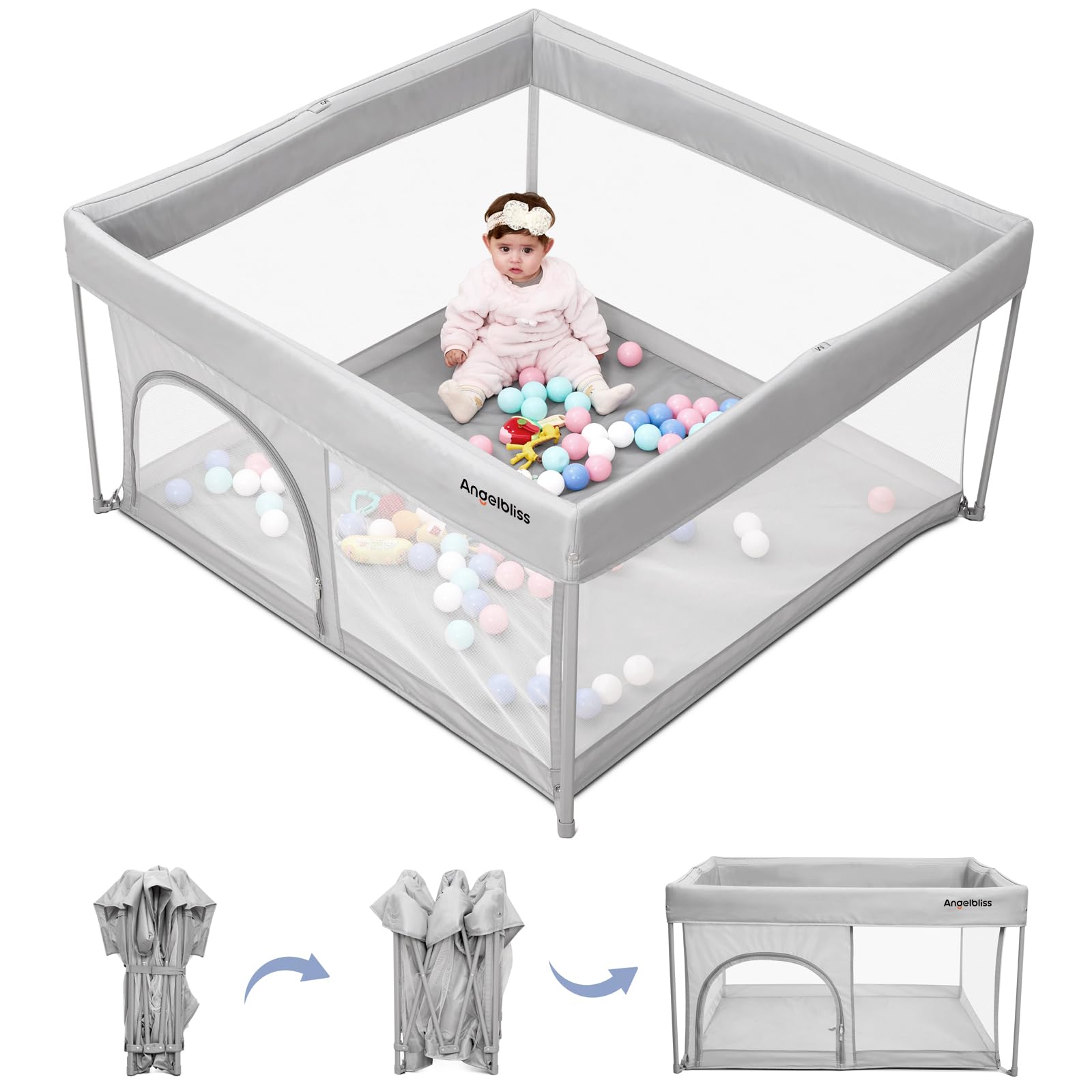 Foldable Baby Playpen 50"×50", Out-of-The-Box Ready Playpen for Babies and Toddlers