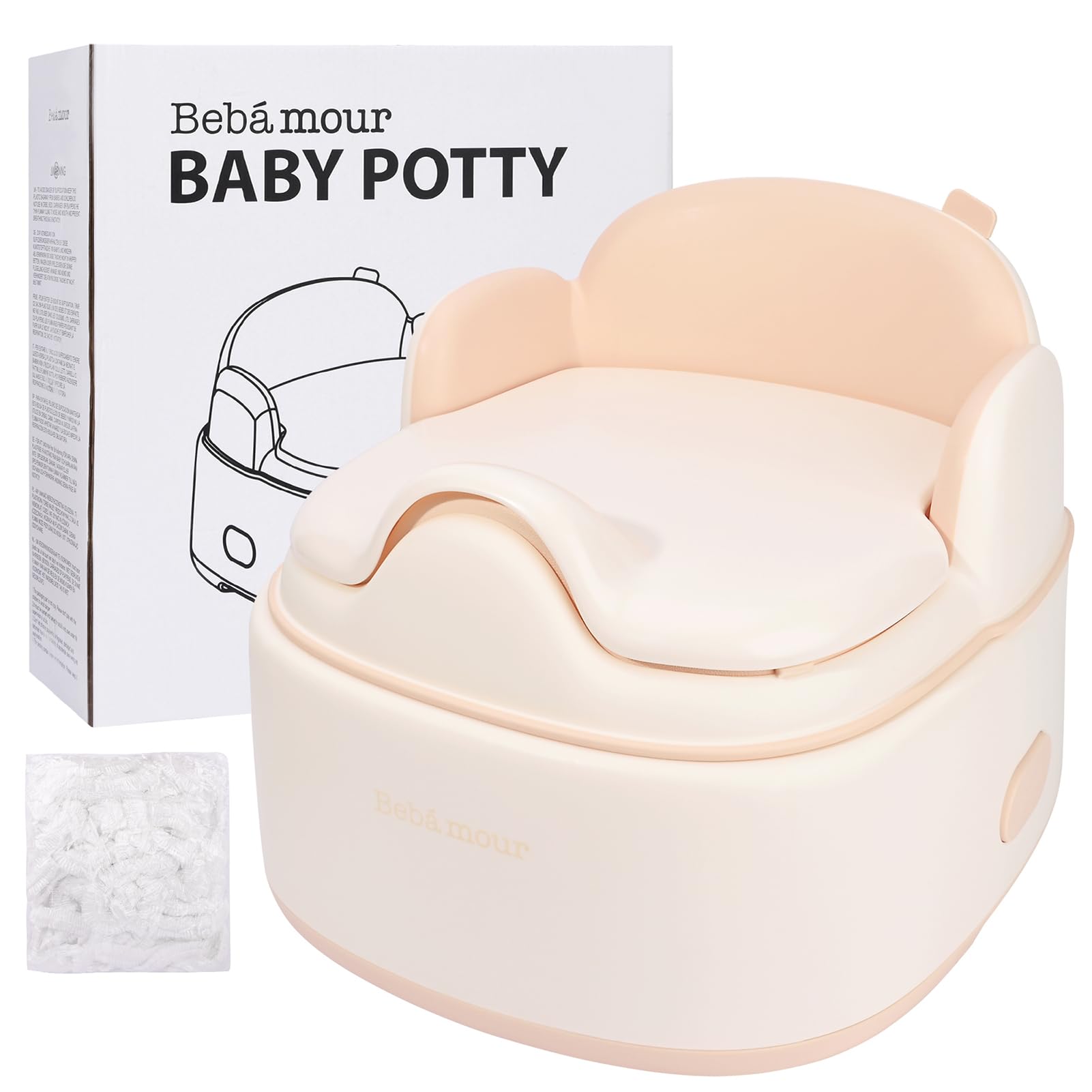 Bebamour Potty Training Toilet 3 in 1 Multi-Functional Potty Seat Detachable Baby Potty Step Stool Anti-Slip Stable Potty Training Toilet with 100 Pack Trash Bags (Pink)