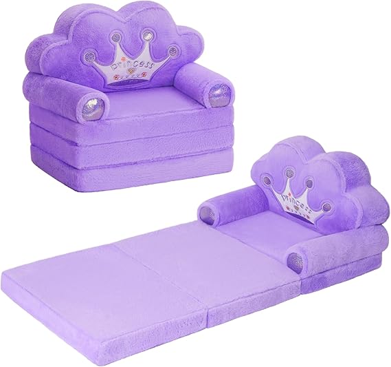 Toddler Chair Comfy，Foldable Princess Kids Couch for Girl