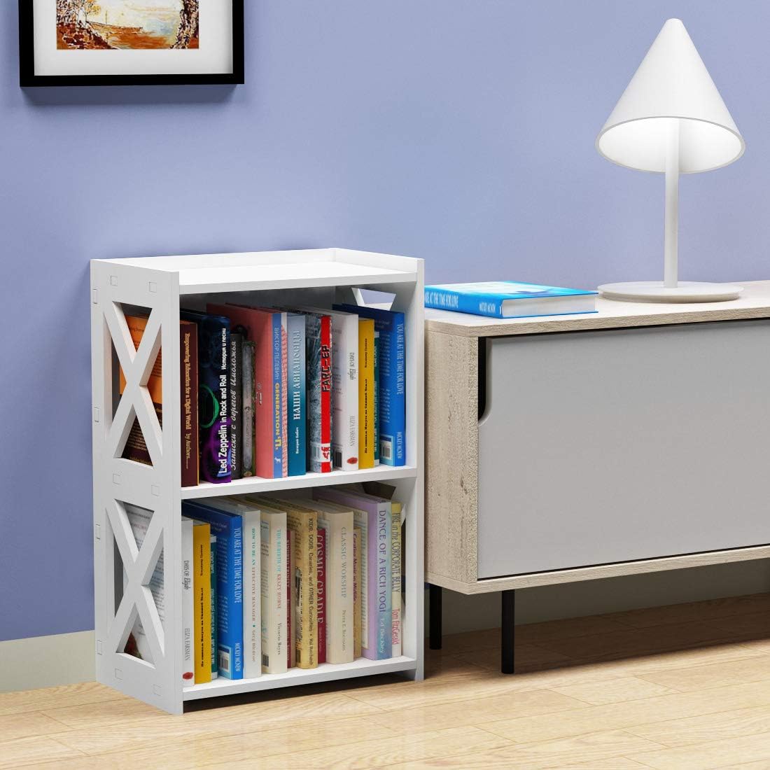 Side Table, 3 Tier 2 Shelf Small Bookshelf Bookcase