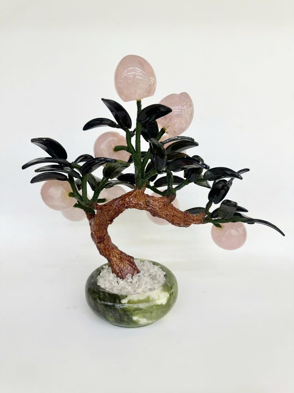 Rose Quartz Crystal Peach Tree Bonsai Feng Shui Money Tree