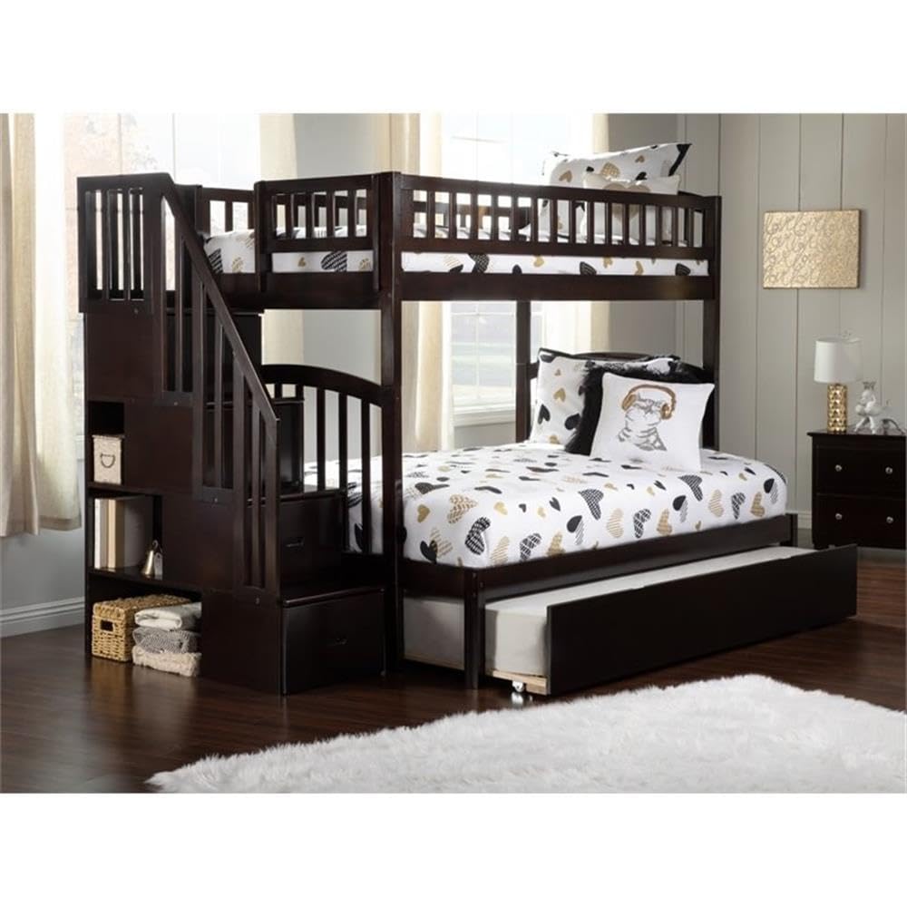 Twin Over Full Bunk Bed with Trundle in Espresso