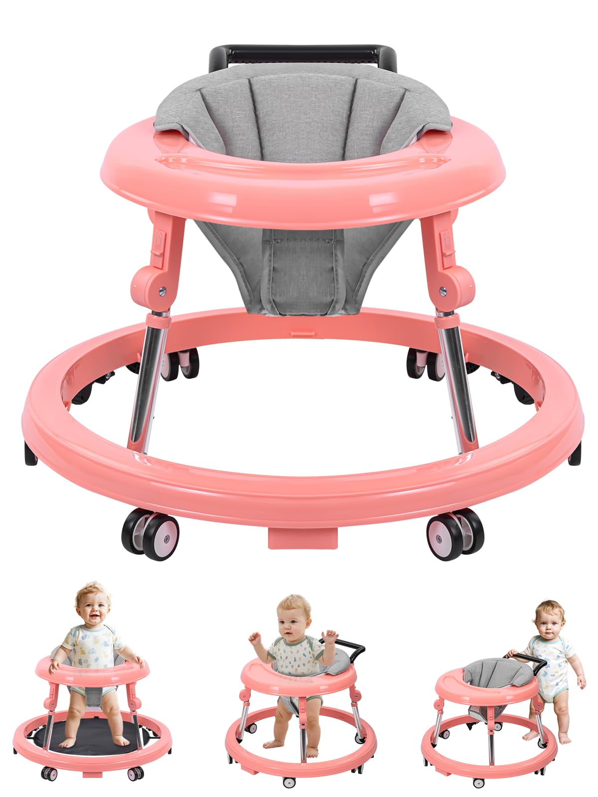 Baby Walker with Wheels: Adjustable Height & Foldable Design