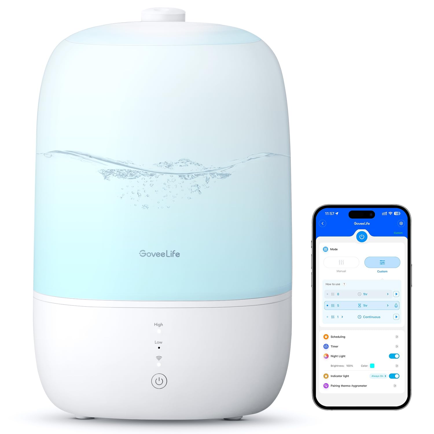Smart Humidifiers for Bedroom, 3L Top Fill Cool Mist Humidifiers