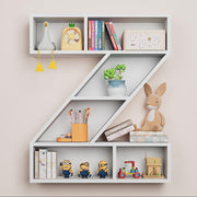 White Wooden Letter Z Floating Wall Shelf for Kids Room