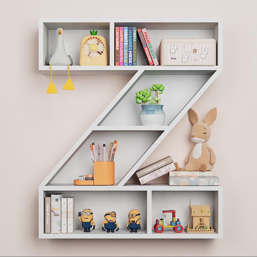 White Wooden Letter Z Floating Wall Shelf for Kids Room