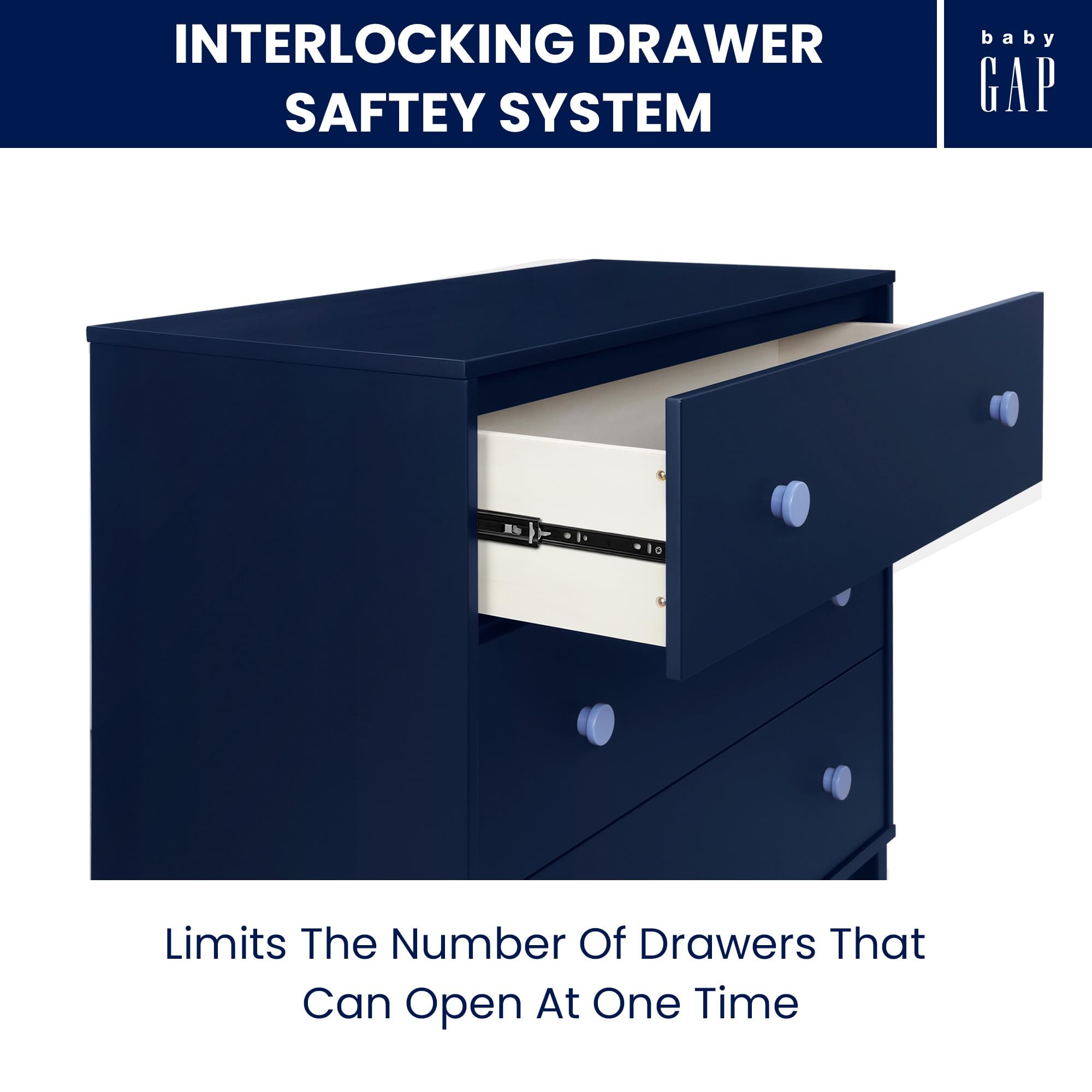 3 Drawer Dresser with Interlocking Drawers for Nursery