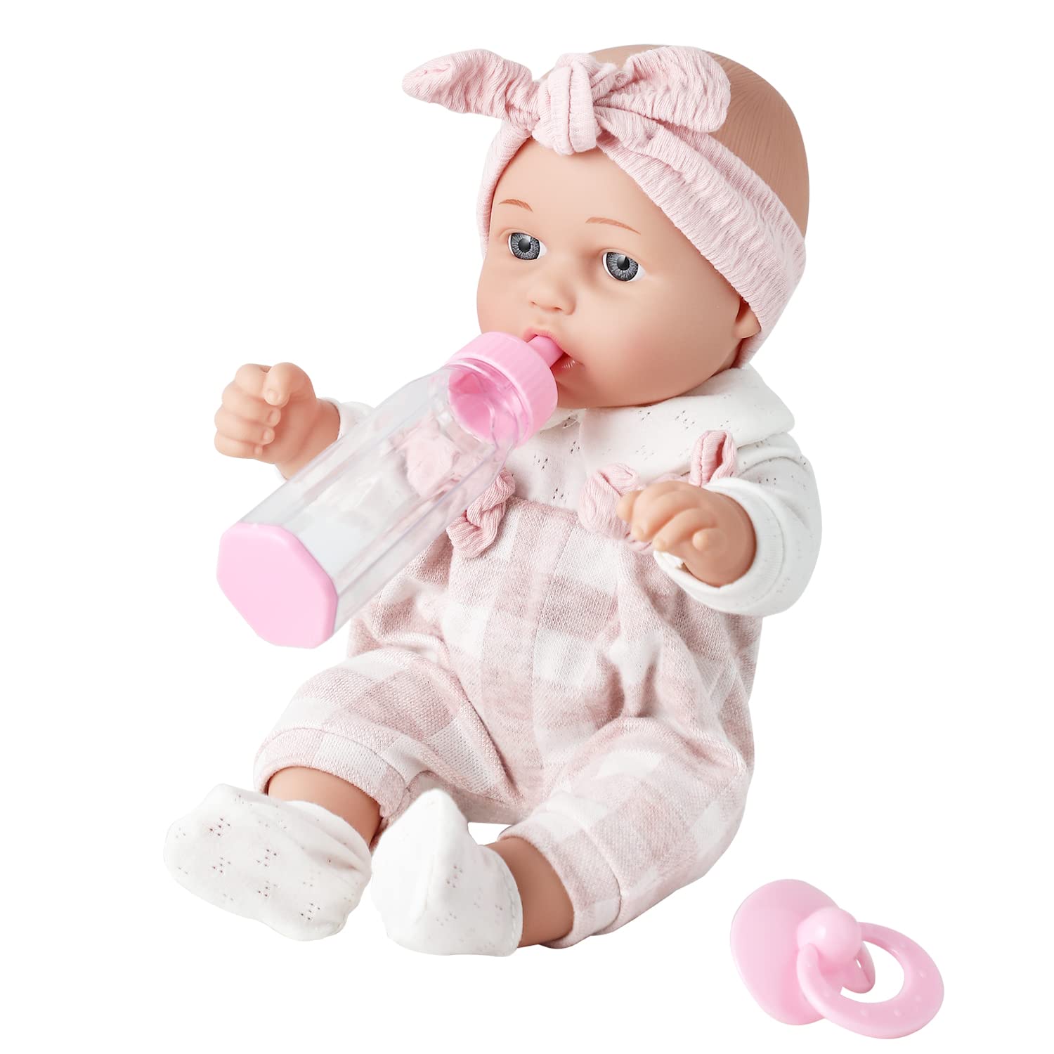 12'' Baby Doll in Gift Box with Pink Cloths, Pacifier, 13''x13'' Microfabric Blanket