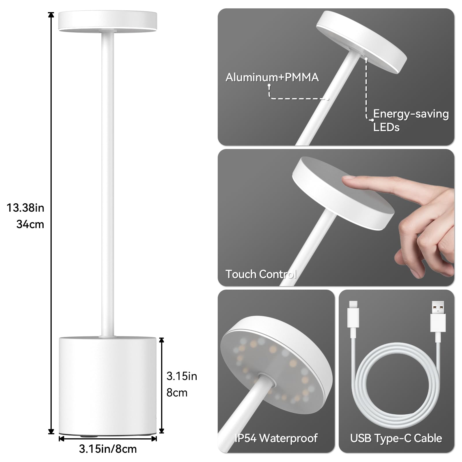 Rechargeable LED Cordless Table Lamp Set of 2