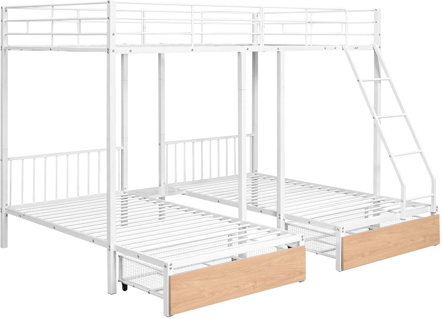 Detachable Full Over Twin & Twin Bunk Bed with Storage and Ladder,Metal Triple Bunk Bed
