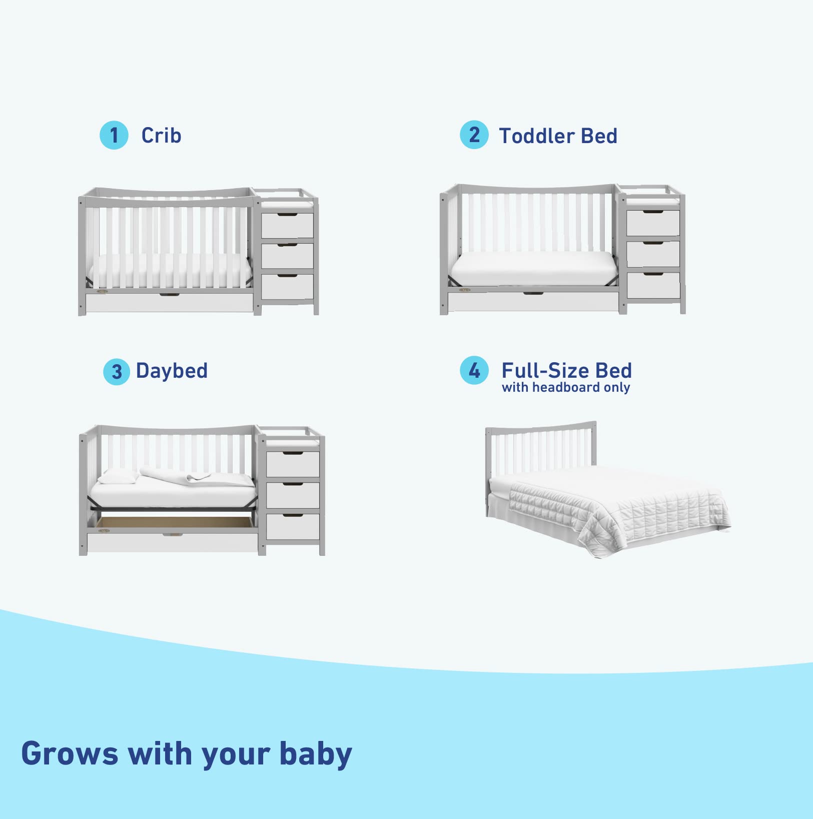 4-In-1 Convertible Crib & Changer With Drawer (Pebble Gray & White)