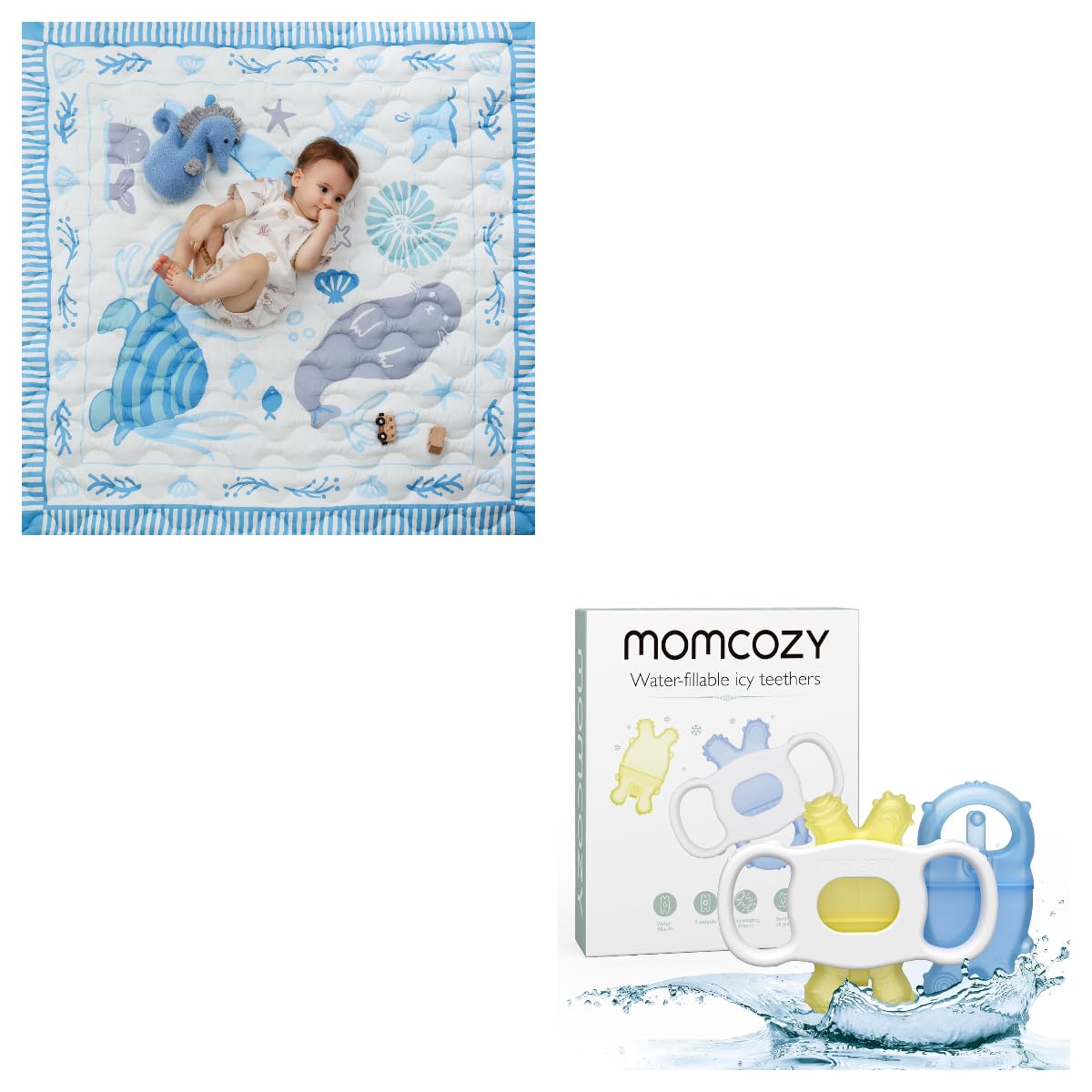 Baby Teether Toys, Momcozy Baby Play Mat for Floor, 50x50 Thickened Playpen Mat