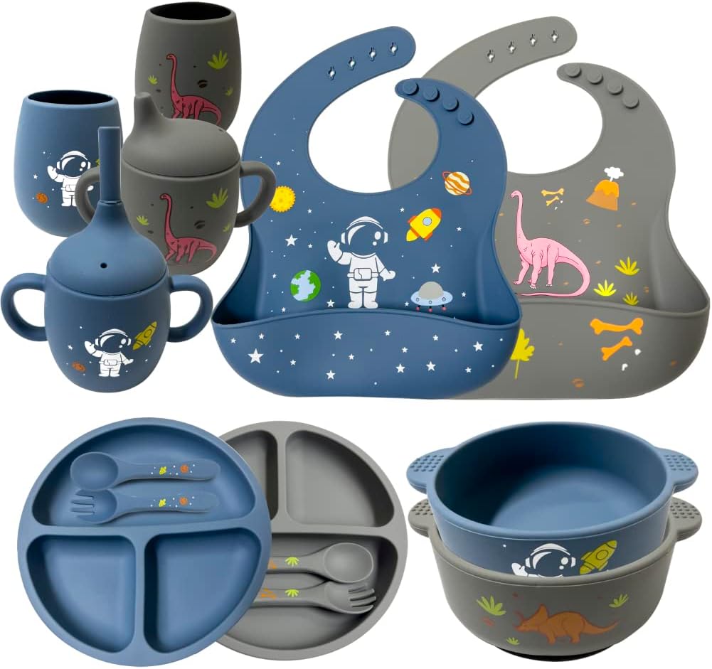 Feeding Set With Plates, Utensils, Adjustable Bib, Suction Bowl