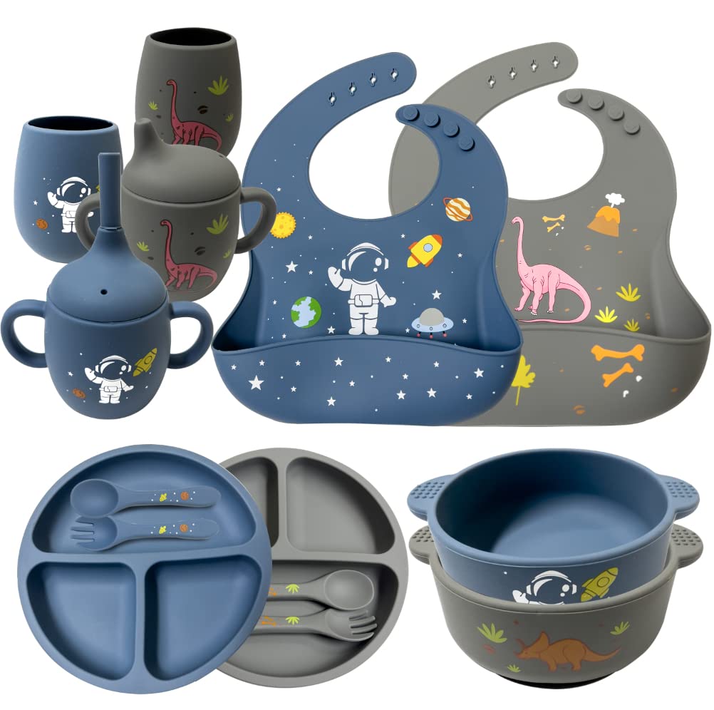 Feeding Set With Plates, Utensils, Adjustable Bib, Suction Bowl