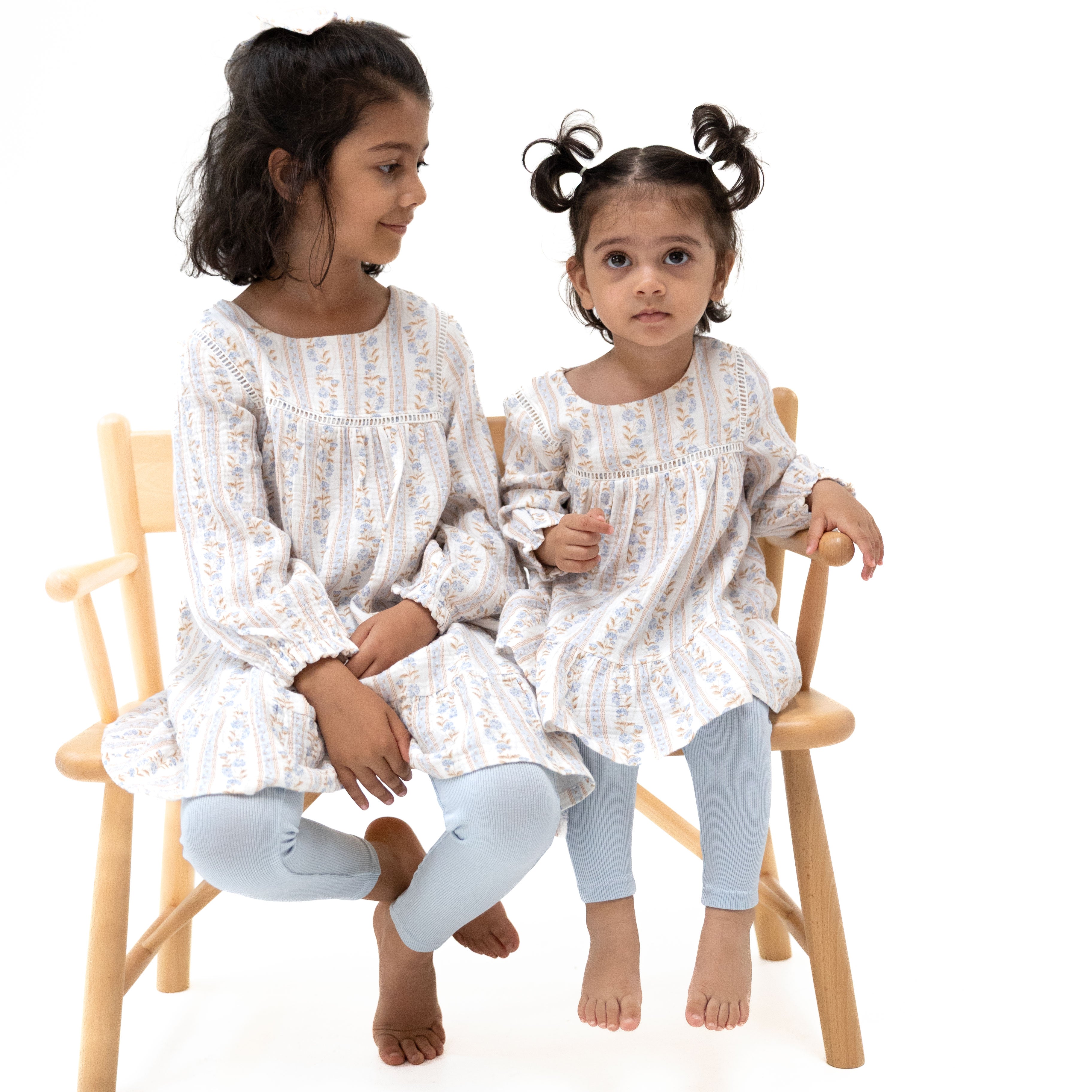 Catarina Floral - Puffed Long Sleeve Tiered Dress and Leggings