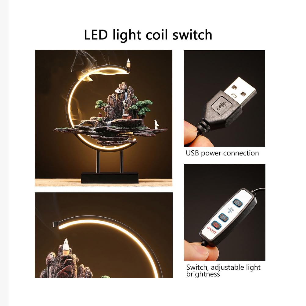 Backflow Incense Waterfall Burner with LED Light