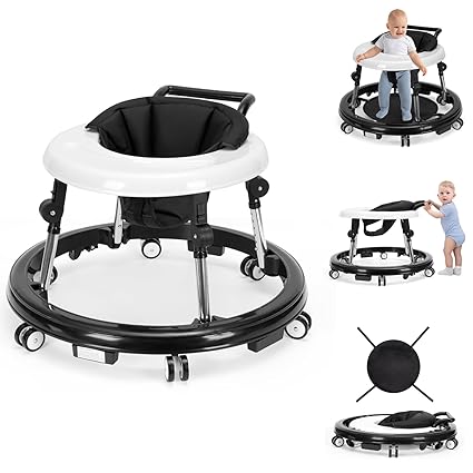 Foldable with 9 Adjustable Heights, Baby Walker with Wheels Portable