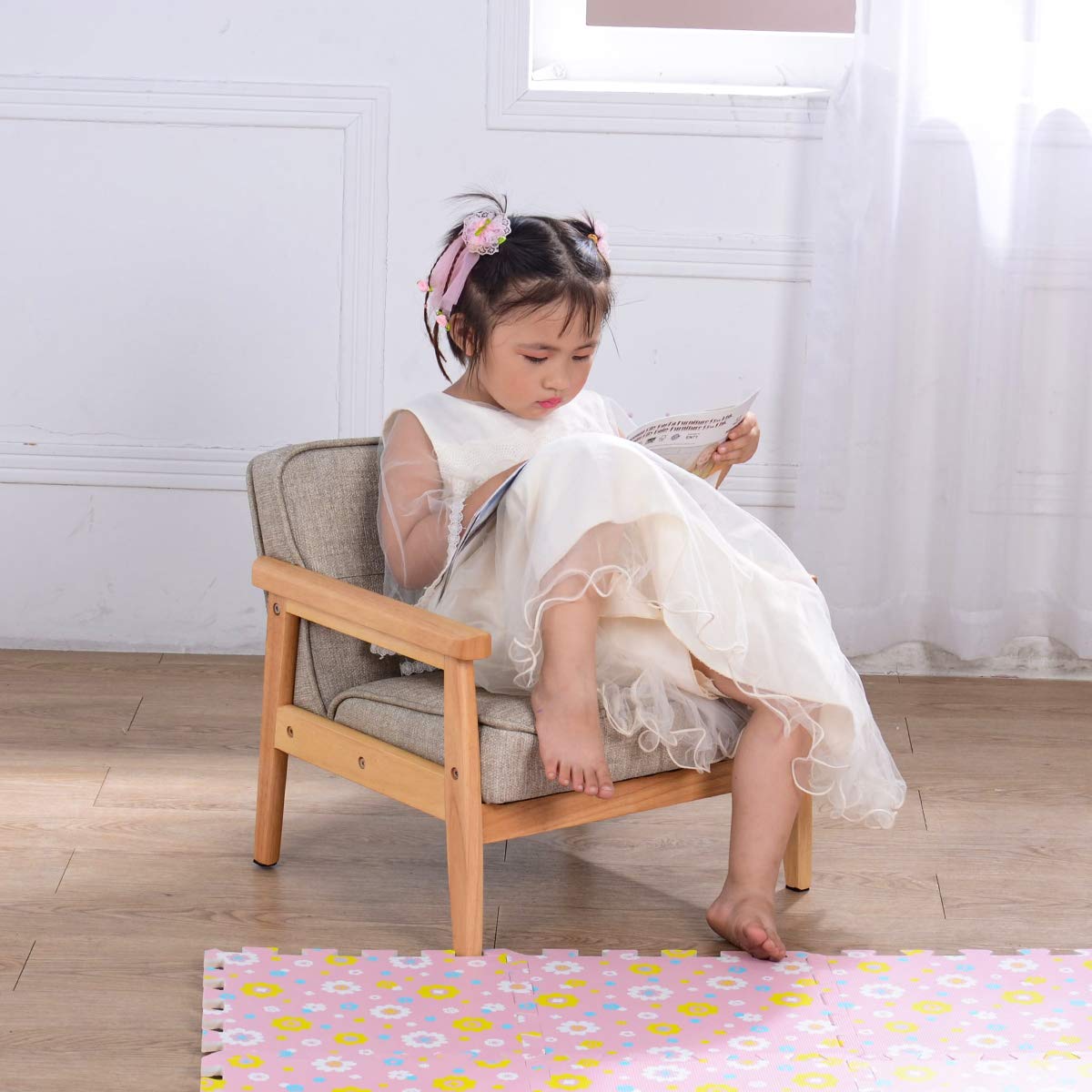 Upholstered Kids Armchair with Solid Wood Frame
