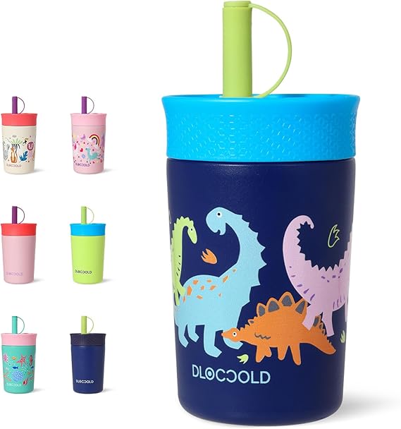 12 oz Insulated Stainless Steel Straw Tumbler, Reusable Sippy Cup With Leak-Proof Spill Resistant Flexible Straw Lid, Cups, Easy to Clean, Water Bottle, Great for Travel, Home (2 Pack)