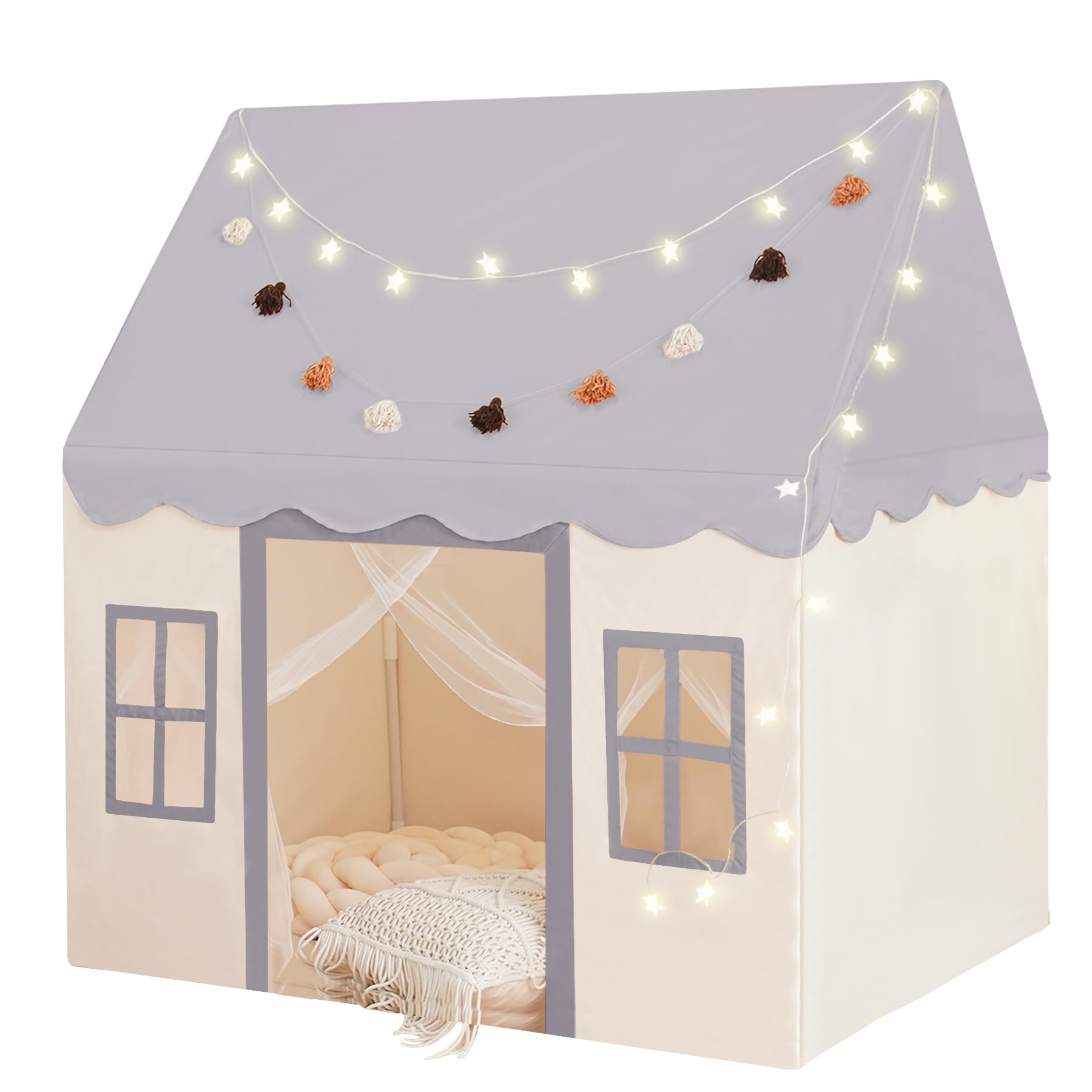 Play Tent with mat, Star Lights, Tissue Garland, Kids playtent Indoor, Toddler Play Tent