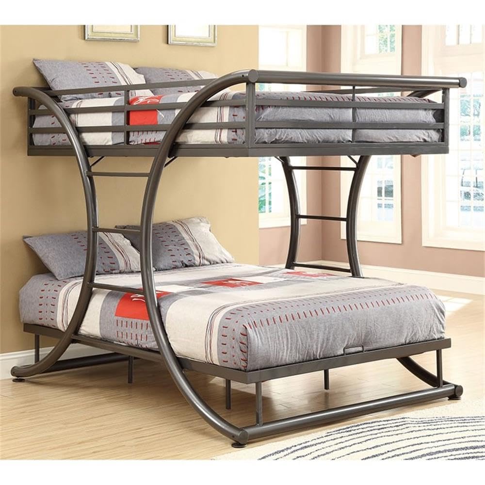 Modern Stainless Steel Full Over Full Bunk Bed in Gunmetal Gray