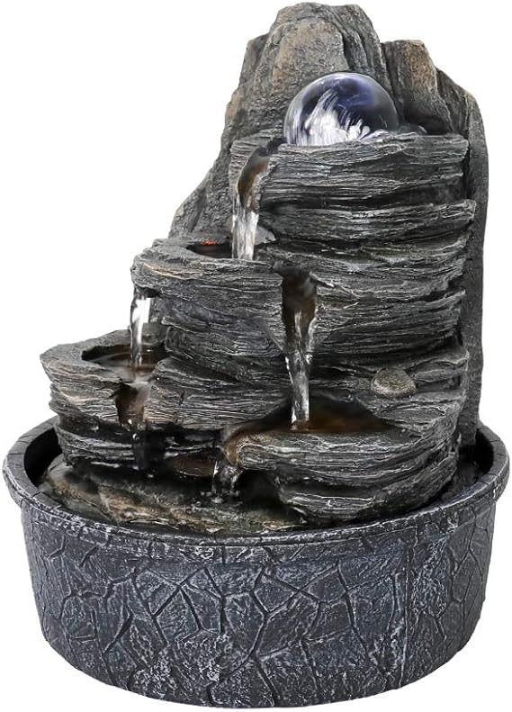 Spinning Orb Rock Cascading Tabletop Fountain, Zen Meditation Indoor