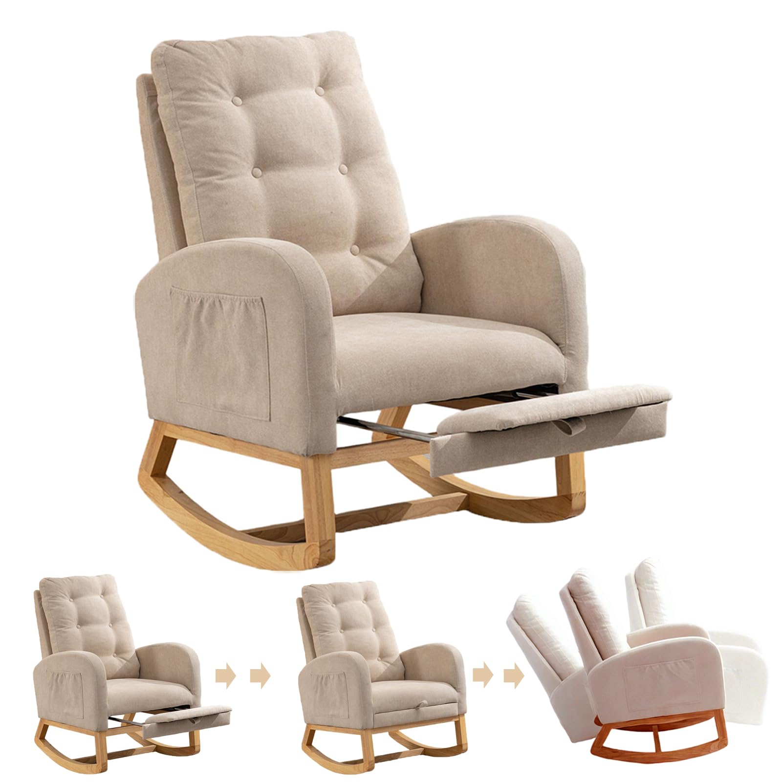 Nursery Rocking Chair with Foot Rest, Upholstered Glider Rocker