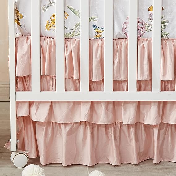 Boho Bohemian Girl Baby Nursery Crib Bed Skirt Dust Ruffle - Neutral Solid Color Beige