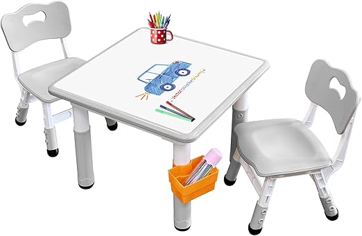 Kids Table & Chair Set with Adjustable Toddler-Safe Non-Slip Legs