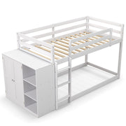 Twin Over Twin Bunk Bed with Storage Shelves, Solid Wood Bunk Bed Frame