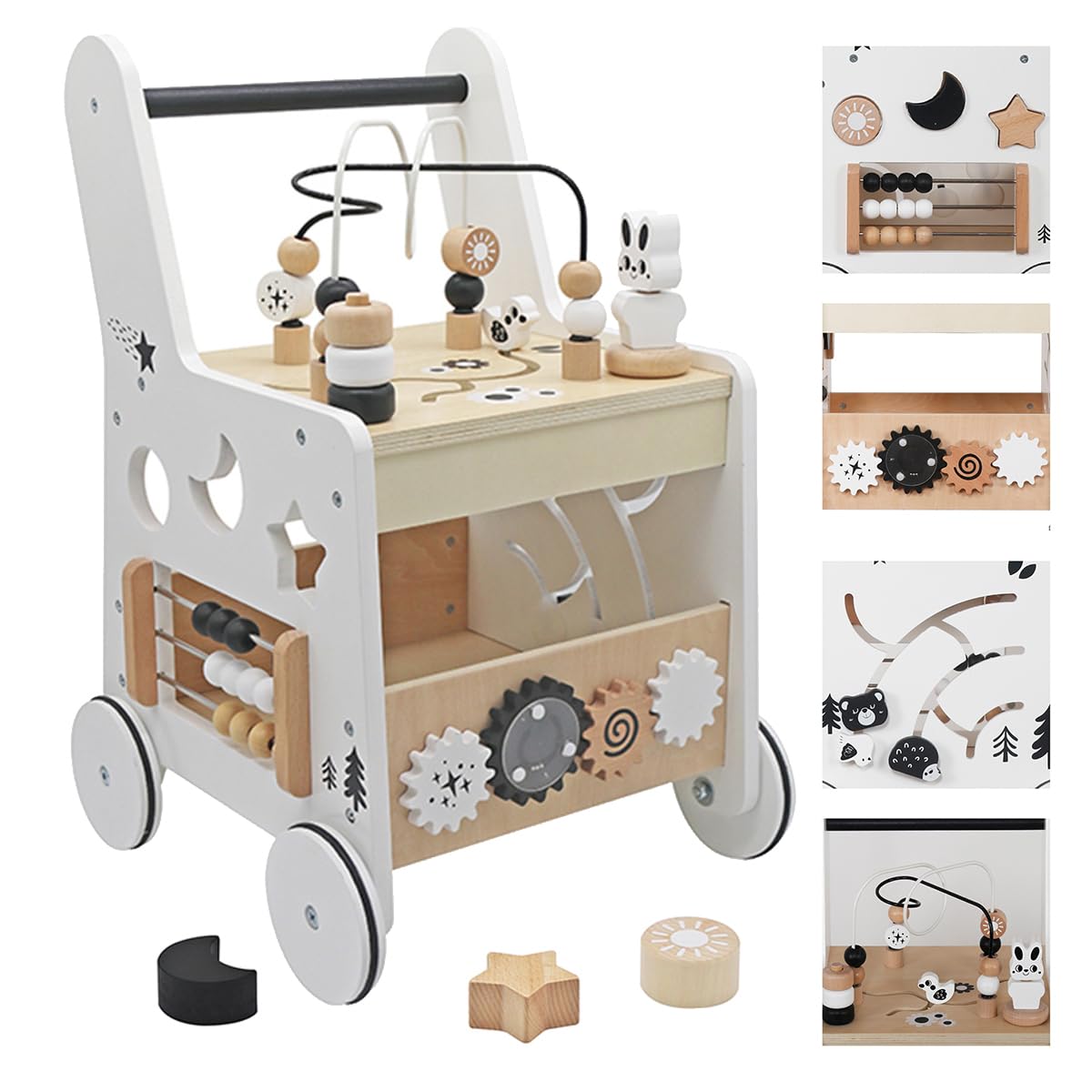 5-in-1 Wooden Baby Walker Activity Cube