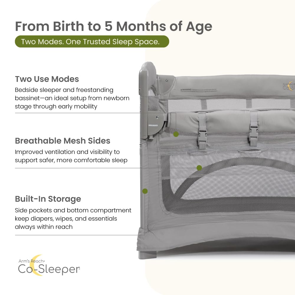 2-in-1 Bedside Bassinet Co-Sleeper with Mesh Panels