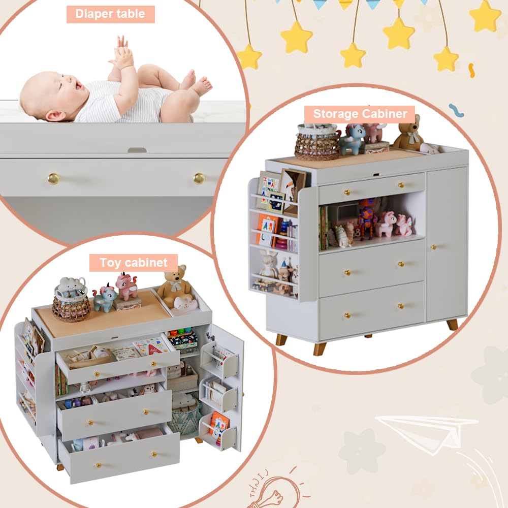 Nursery Dresser with Changing Table and Storage Drawers