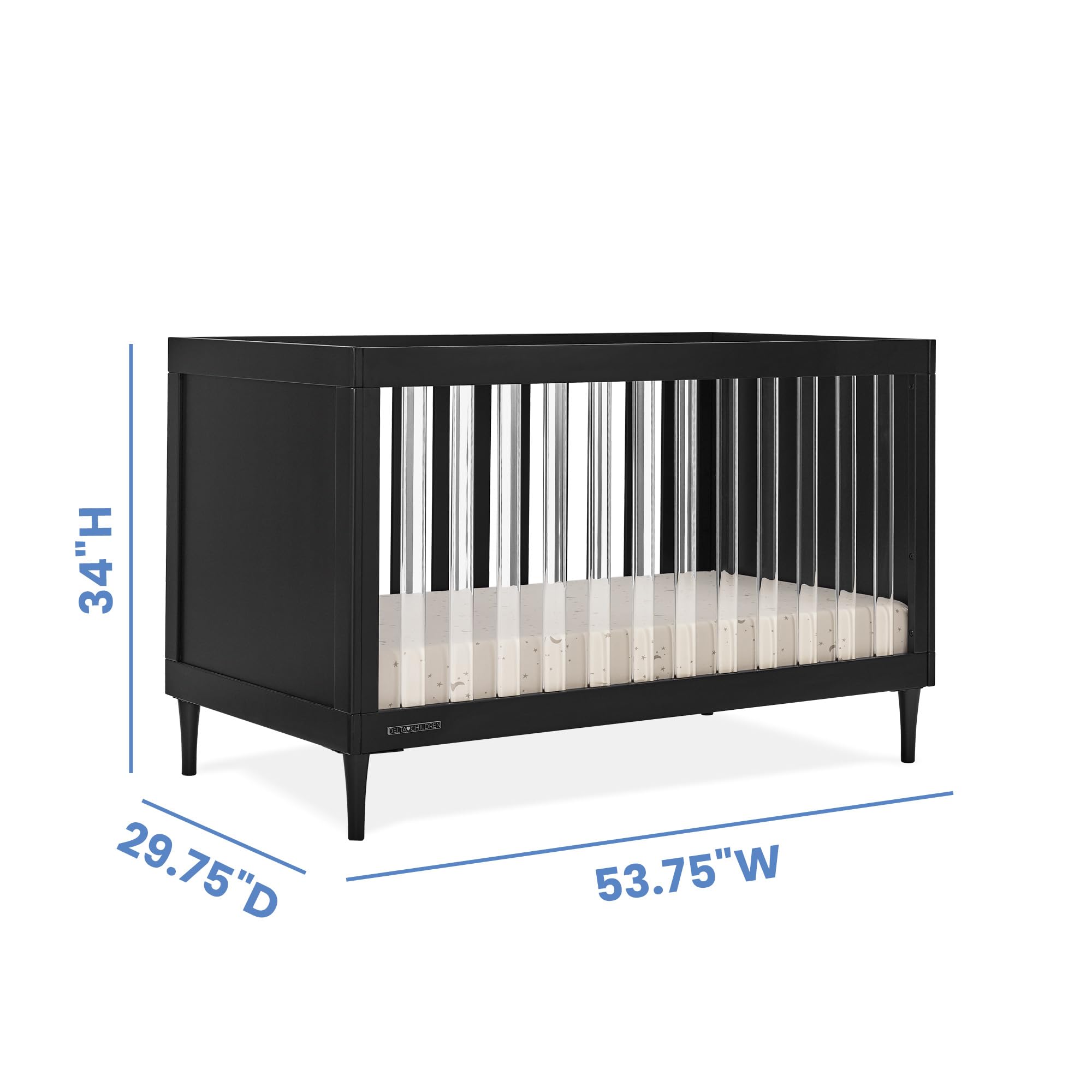 4-in-1 Convertible Acrylic Crib with Adjustable Mattress Heights