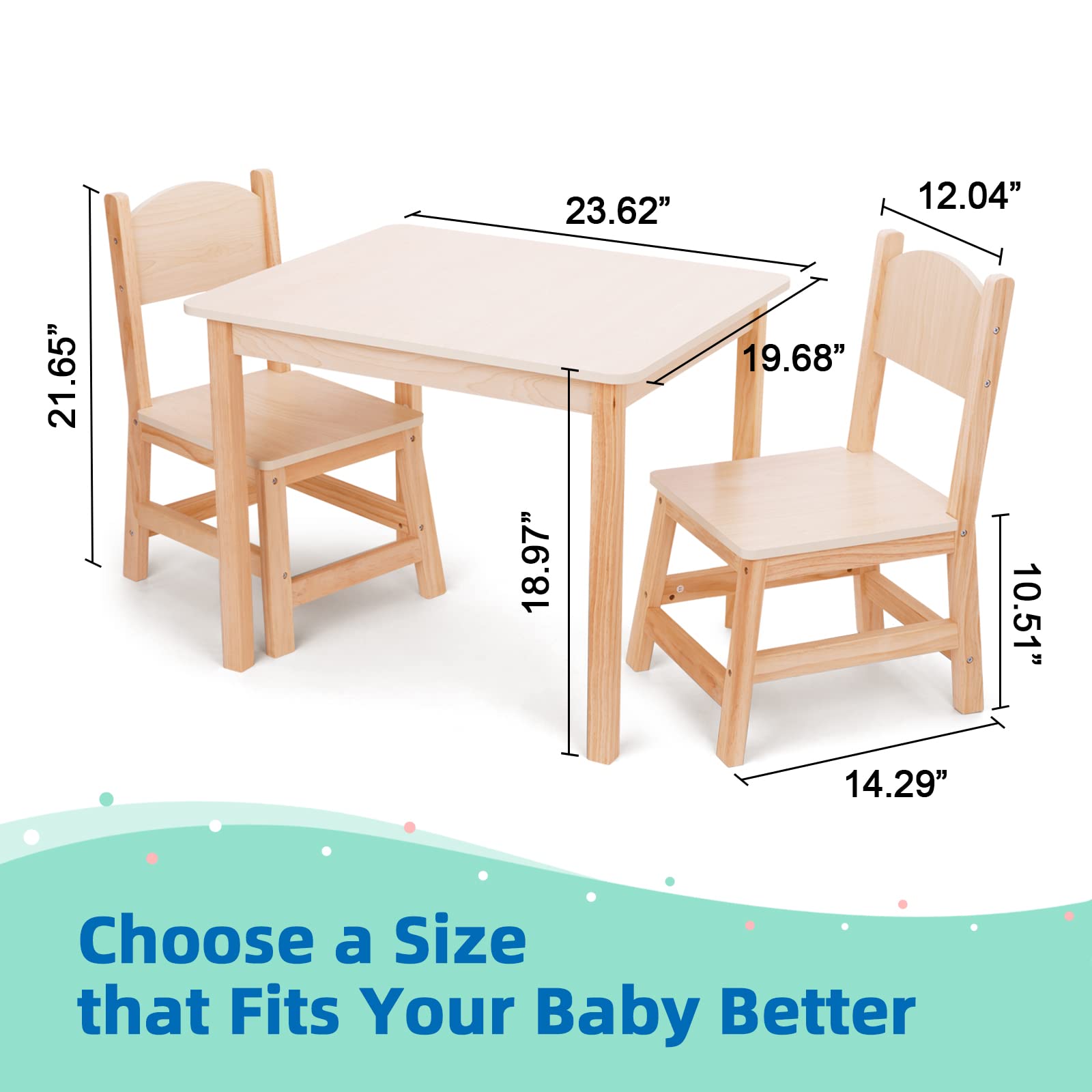 Kids Table and Chairs Set - Wooden Toddler Furniture